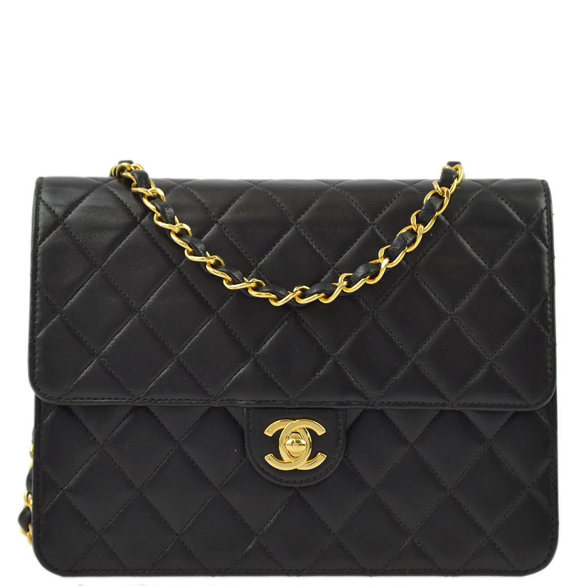 Chanel 2001-2003 Black Lambskin Turnlock Small Half Flap Shoulder Bag