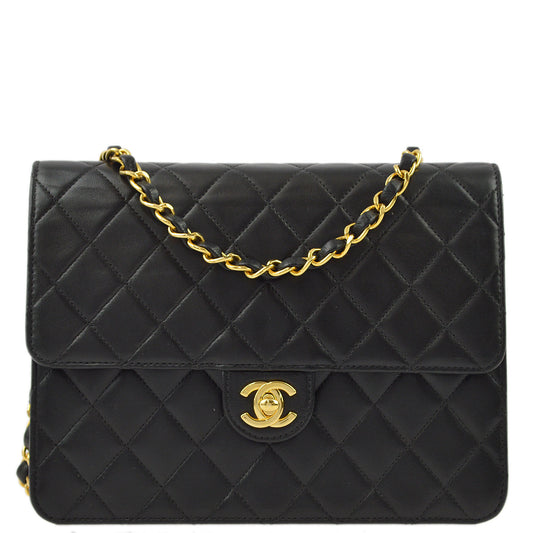 Chanel 2001-2003 Black Lambskin Turnlock Small Half Flap Shoulder Bag