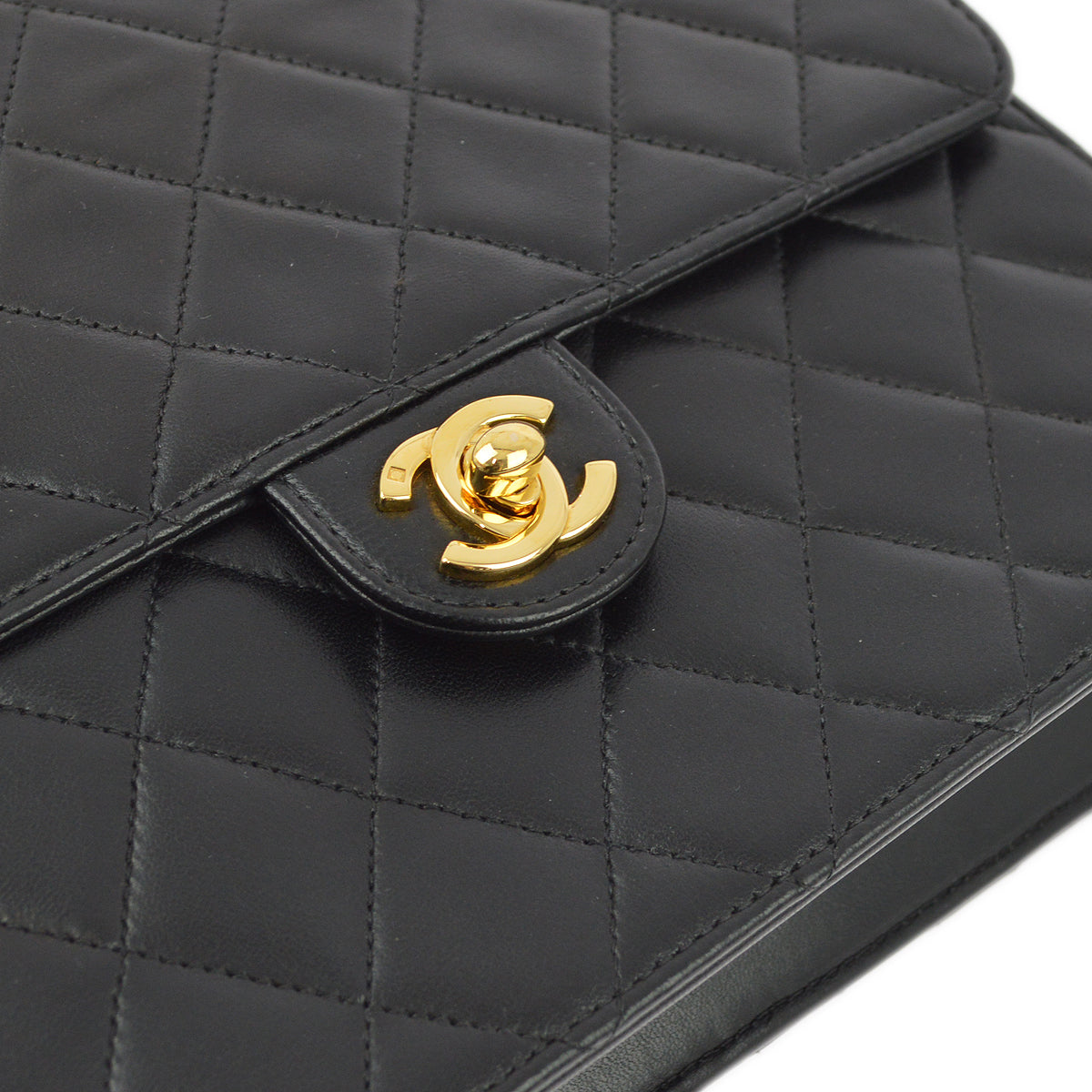 Chanel 2001-2003 Black Lambskin Turnlock Small Half Flap Shoulder Bag