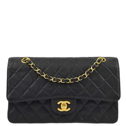 Chanel 2000-2001 Black Caviar Medium Classic Double Flap Shoulder Bag