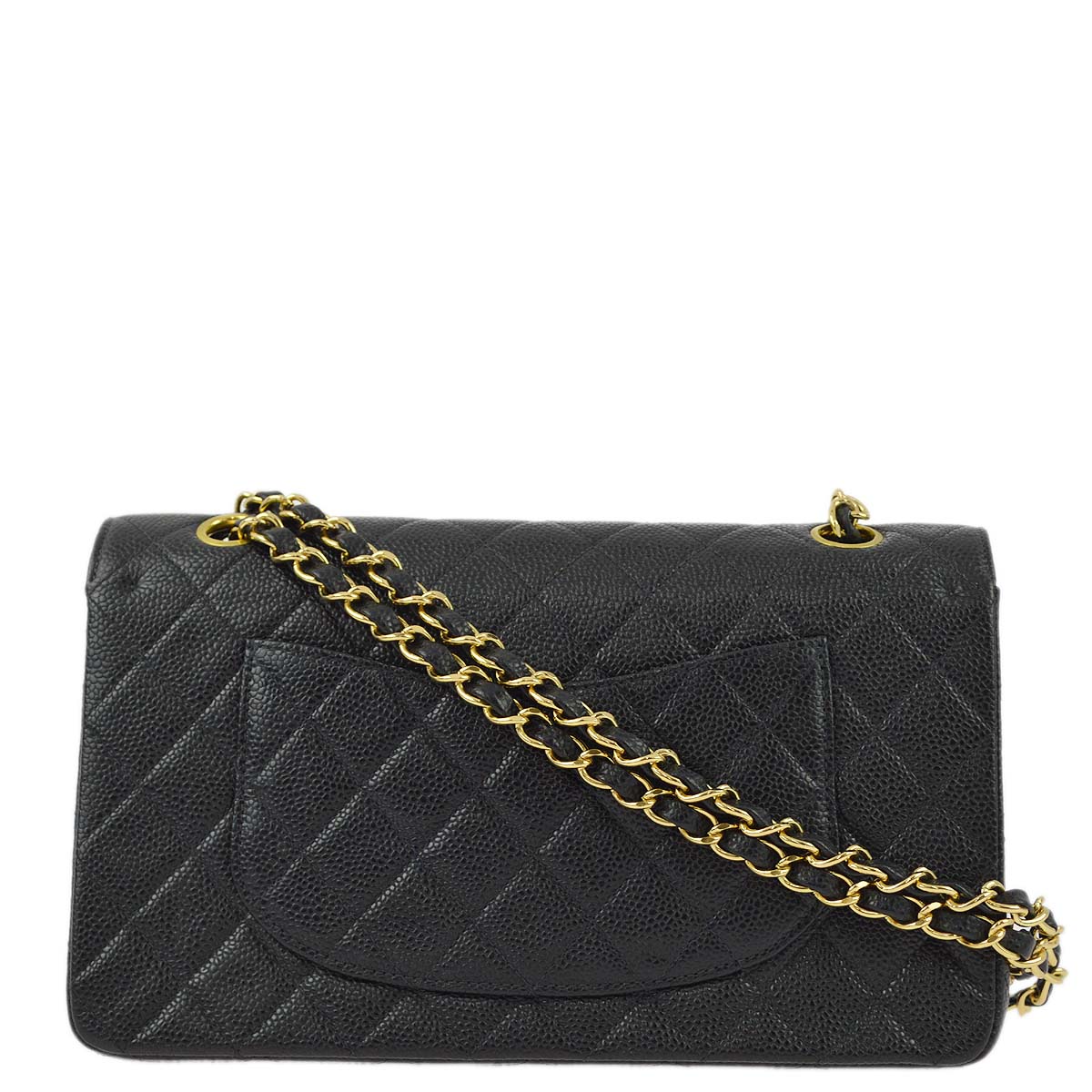 Chanel 2000-2001 Black Caviar Medium Classic Double Flap Shoulder Bag