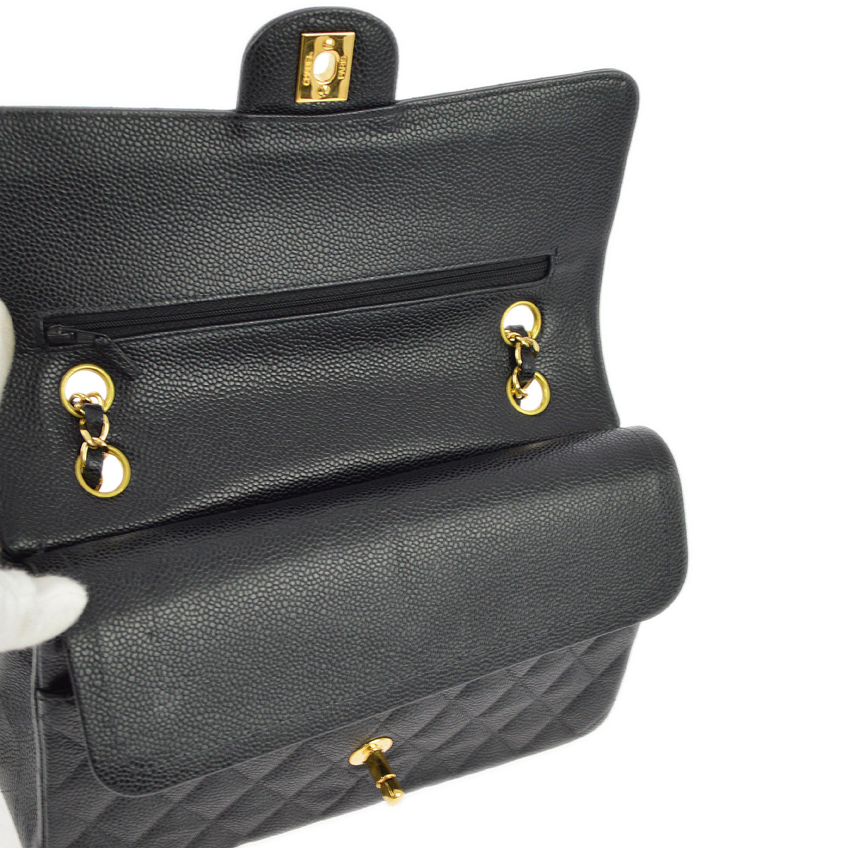 Chanel 2000-2001 Black Caviar Medium Classic Double Flap Shoulder Bag