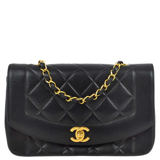 Chanel 1996-1997 Black Lambskin Small Diana Shoulder Bag