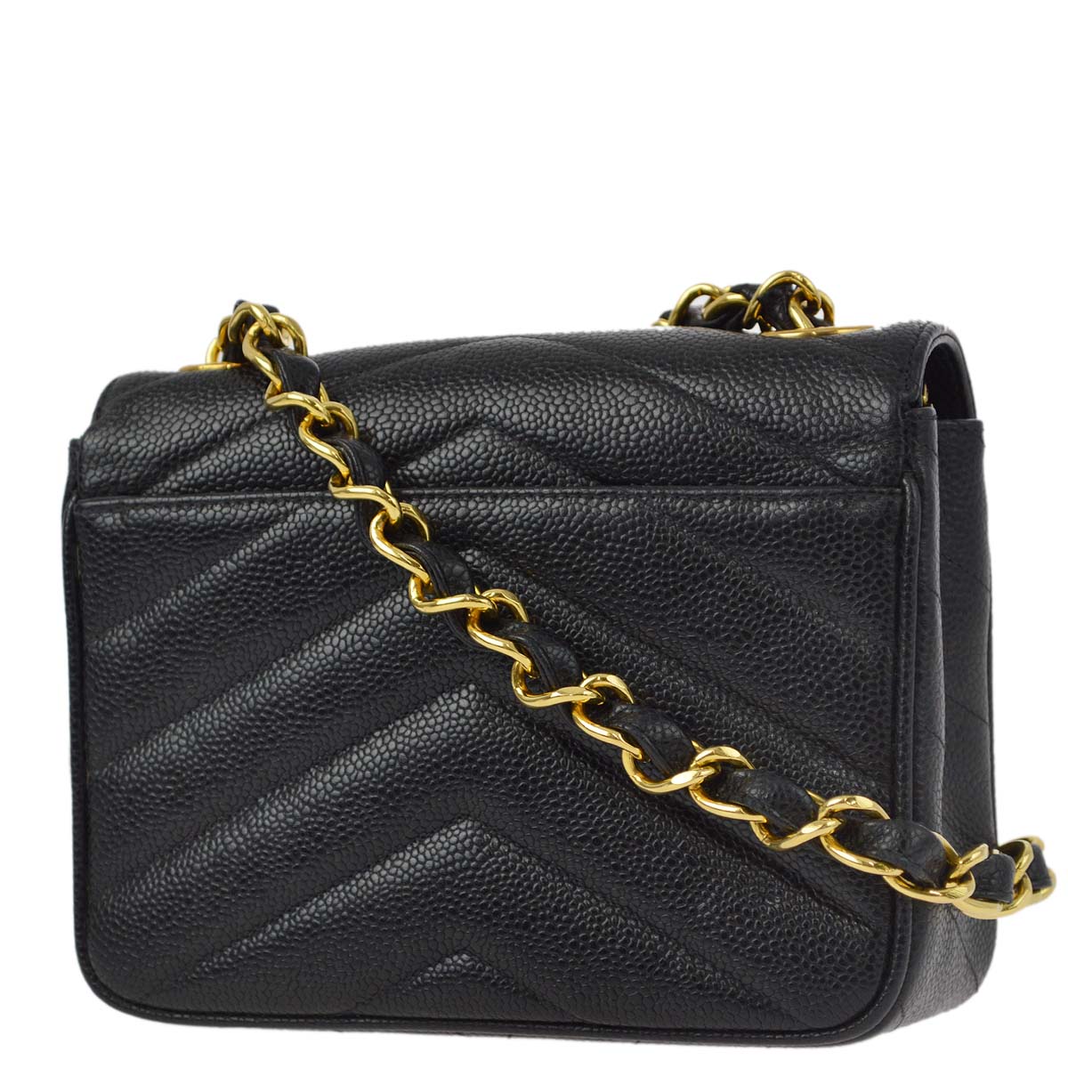 Chanel 1994-1996 Black Caviar Chevron Mini Square Shoulder Bag 17