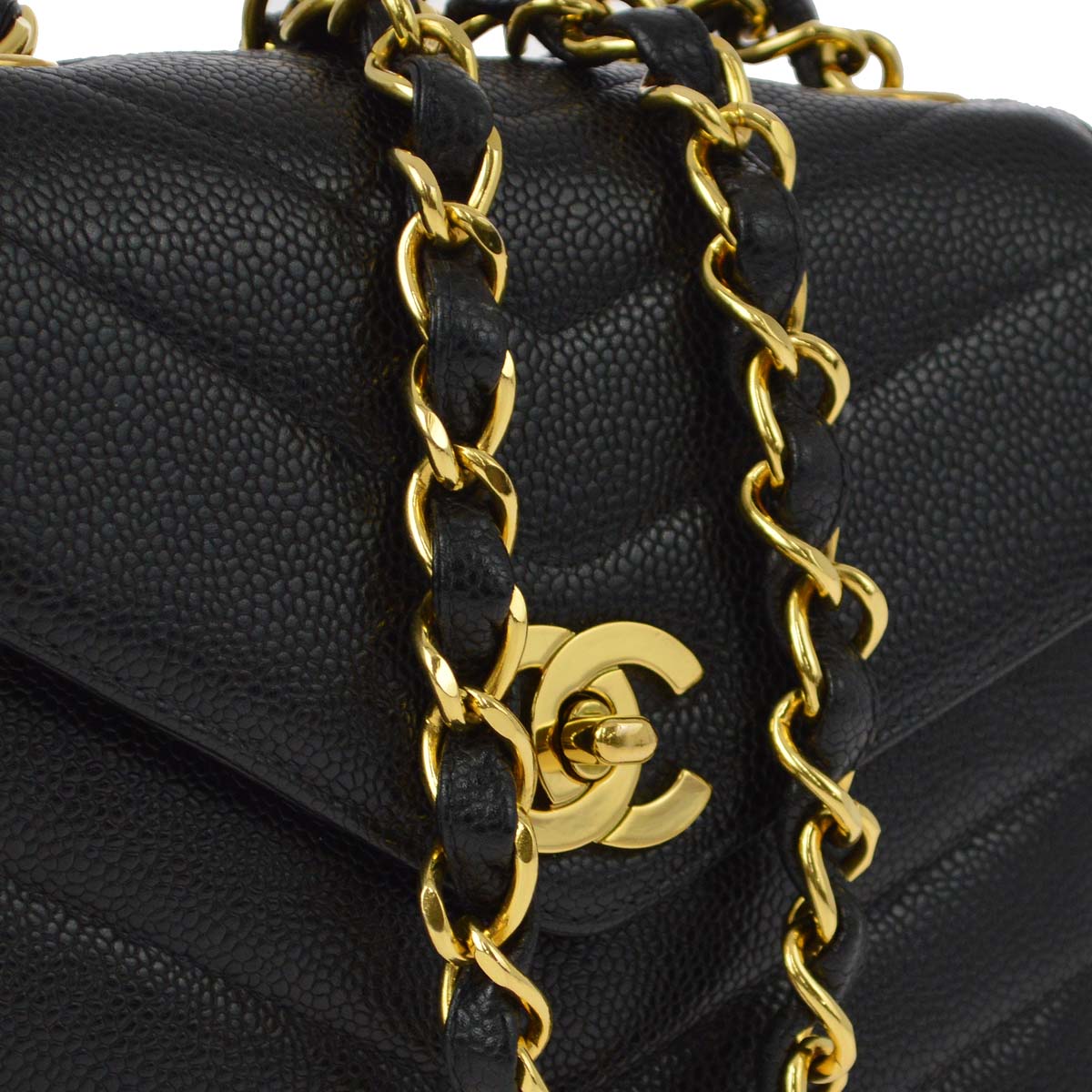 Chanel 1994-1996 Black Caviar Chevron Mini Square Shoulder Bag 17