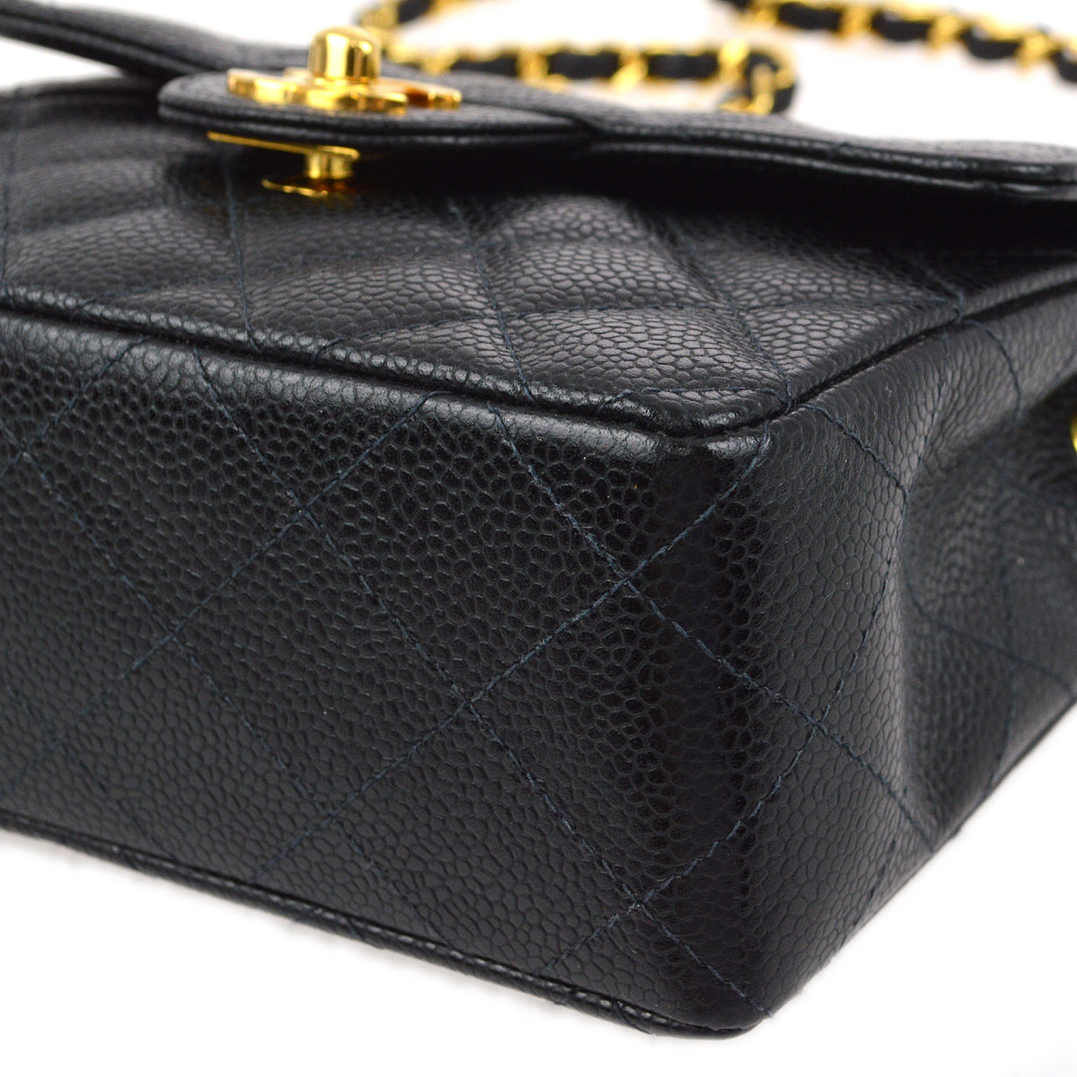 Chanel 2000-2001 Black Caviar Mini Classic Square Flap Shoulder Bag 17