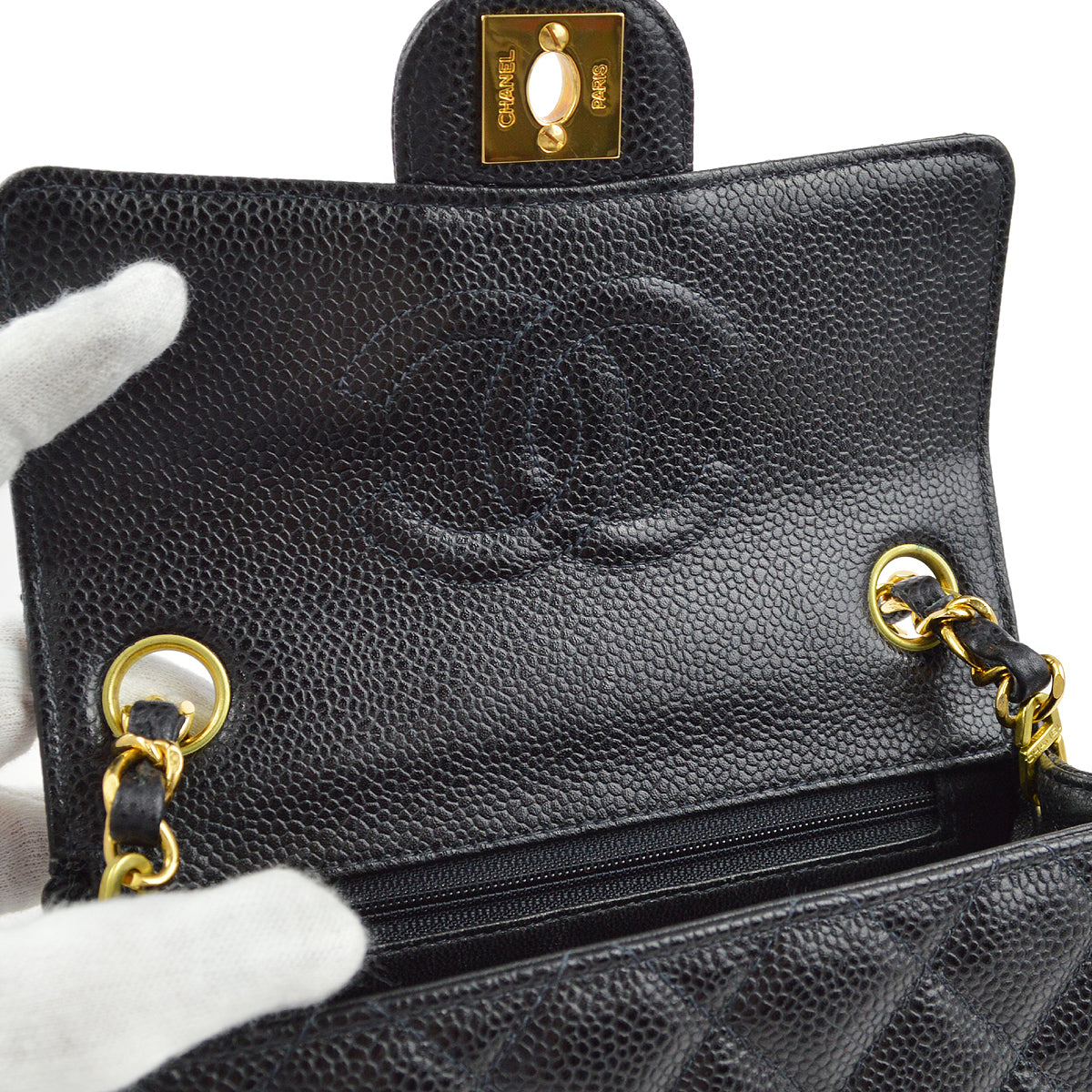 Chanel 2000-2001 Black Caviar Mini Classic Square Flap Shoulder Bag 17