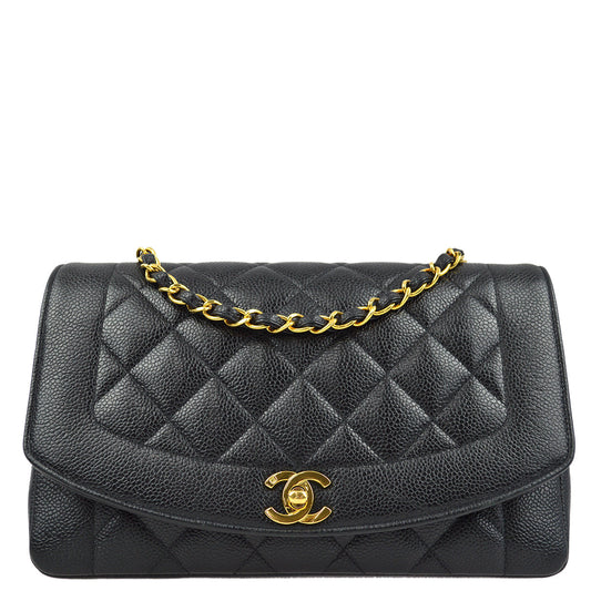 Chanel 1994-1996 Black Caviar Medium Diana Shoulder Bag