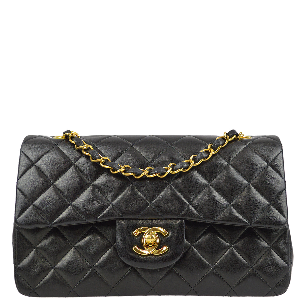 Chanel 1994-1996 Black Lambskin Small Classic Double Flap Shoulder Bag