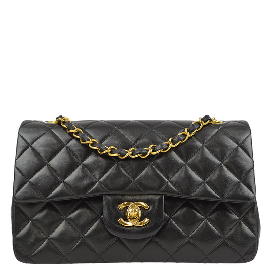 Chanel 1994-1996 Black Lambskin Small Classic Double Flap Shoulder Bag