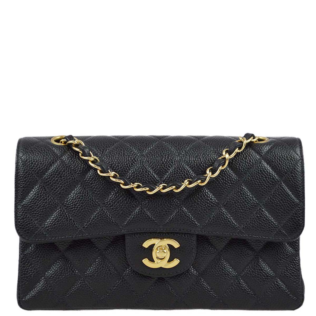 Chanel 2001-2003 Black Caviar Small Classic Double Flap Shoulder Bag