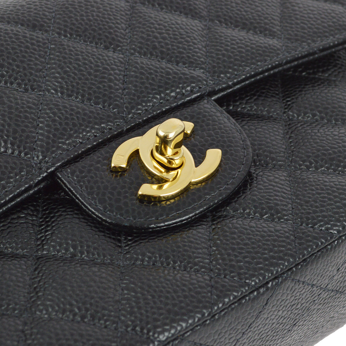 Chanel 2001-2003 Black Caviar Small Classic Double Flap Shoulder Bag