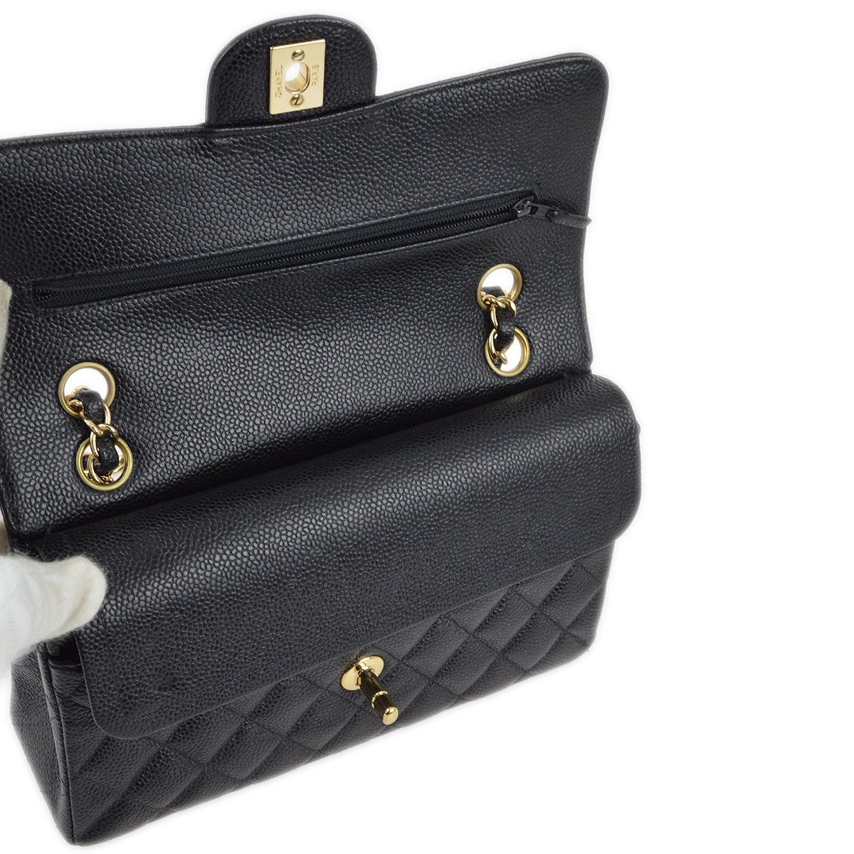 Chanel 2001-2003 Black Caviar Small Classic Double Flap Shoulder Bag