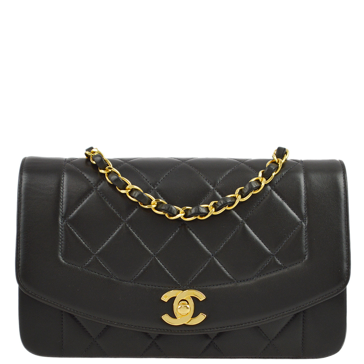 Chanel 1994-1996 Black Lambskin Small Diana Shoulder Bag
