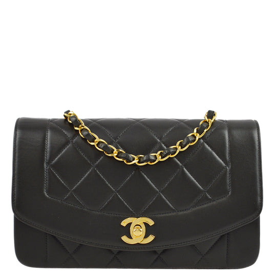 Chanel 1994-1996 Black Lambskin Small Diana Shoulder Bag