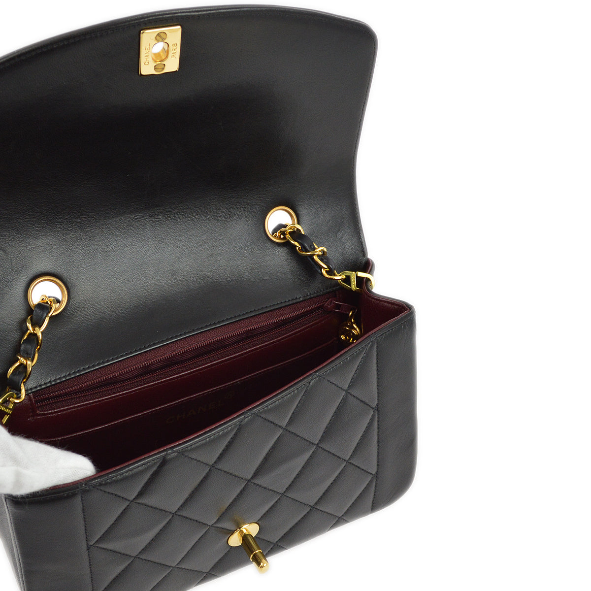 Chanel 1994-1996 Black Lambskin Small Diana Shoulder Bag