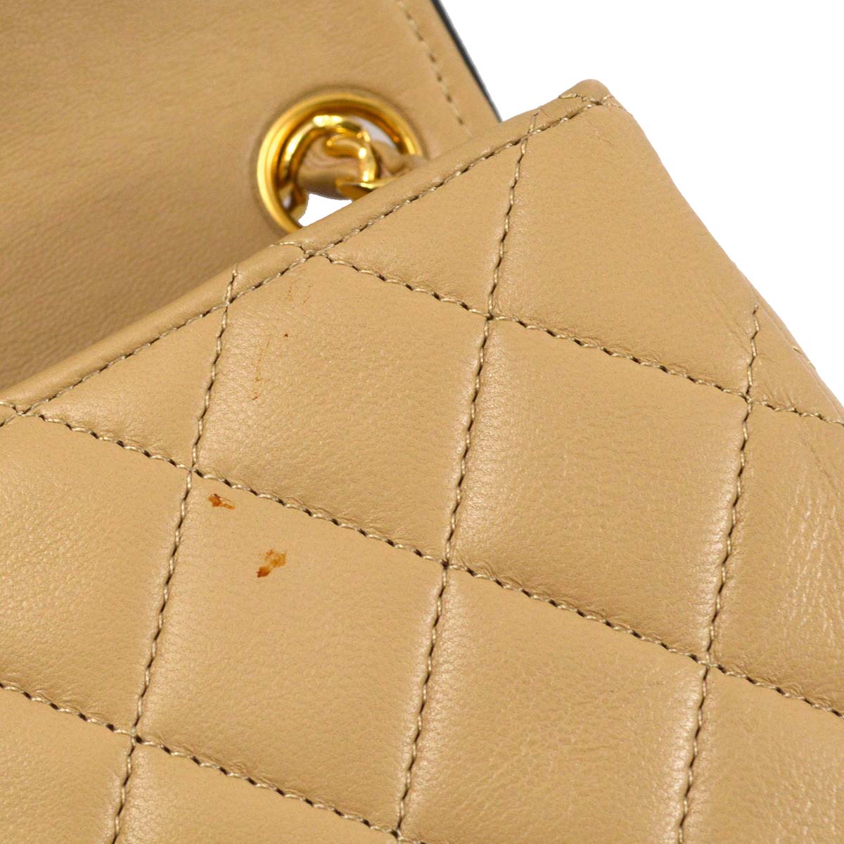 Chanel * 1989-1991 Beige Lambskin Mini Classic Square Flap Shoulder Bag 17