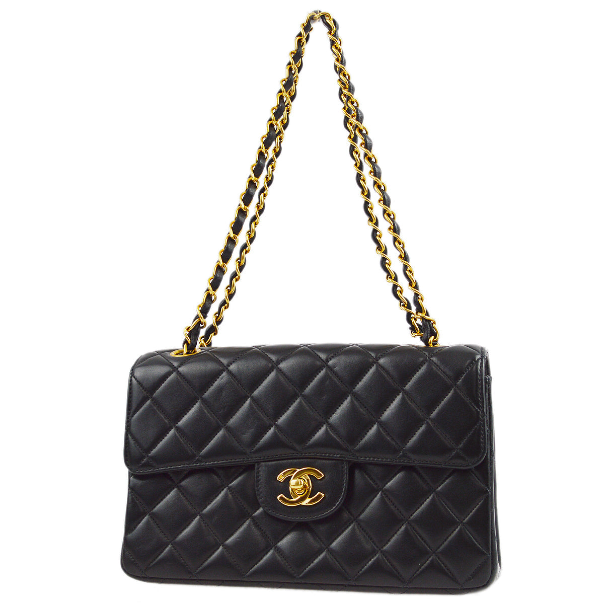 Chanel 1996-1997 Black Lambskin Double Sided Classic Flap Shoulder Bag
