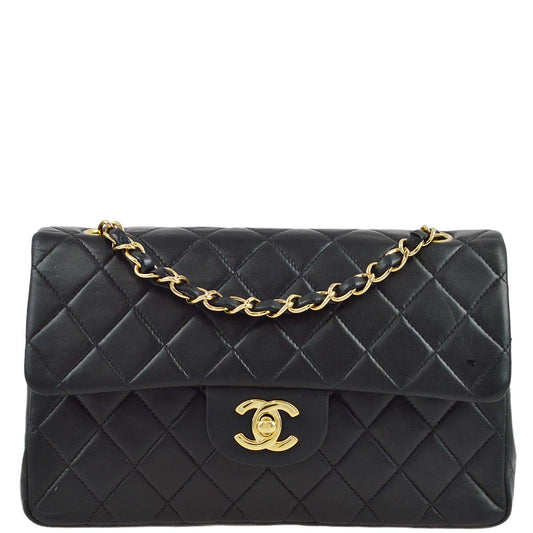 Chanel 2001-2003 Black Lambskin Small Classic Double Flap Shoulder Bag