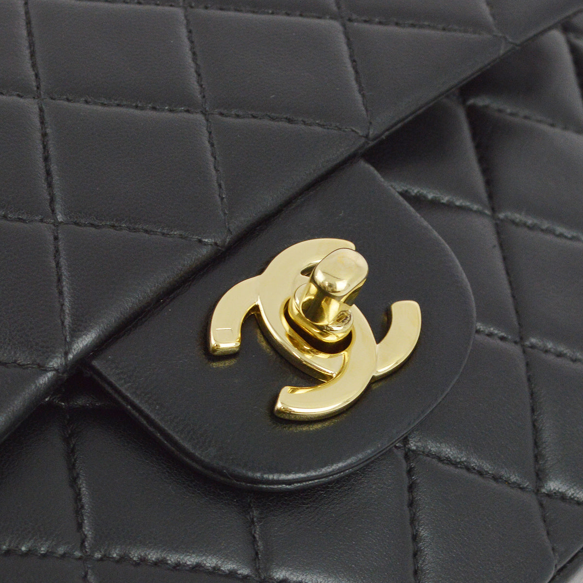 Chanel 2001-2003 Black Lambskin Small Classic Double Flap Shoulder Bag