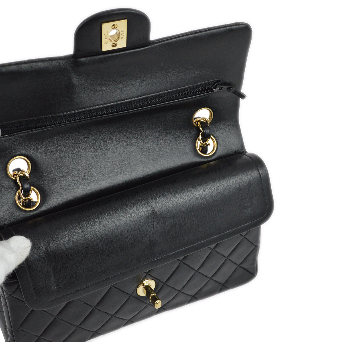 Chanel 2001-2003 Black Lambskin Small Classic Double Flap Shoulder Bag