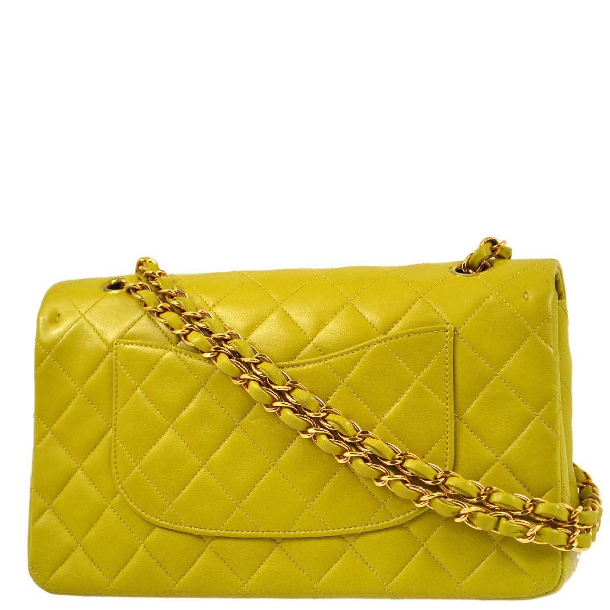 Chanel * 1997-1999 Green Lambskin Medium Classic Double Flap Shoulder Bag