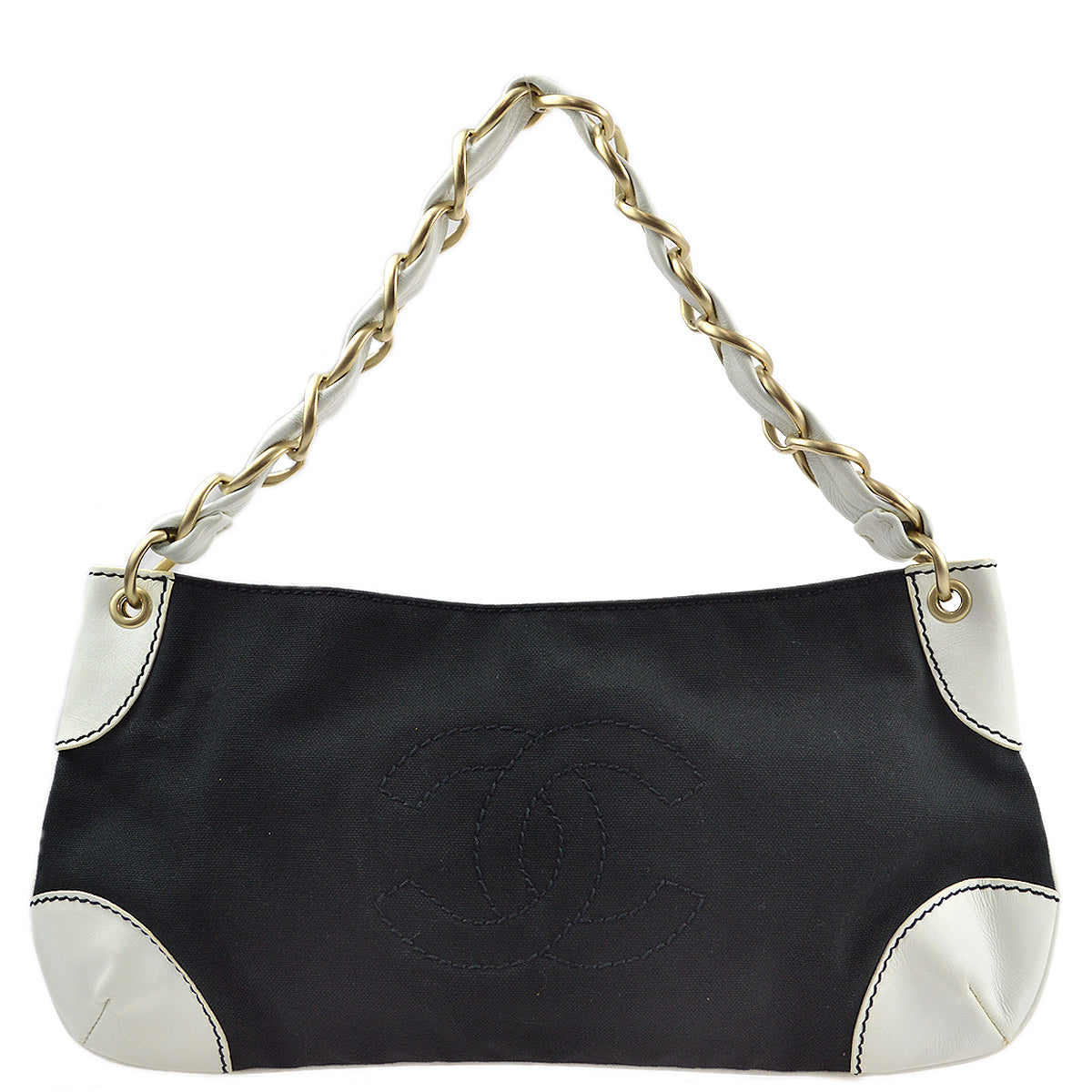 Chanel 2003-2004 Canvas Calfskin Chain Shoulder Bag