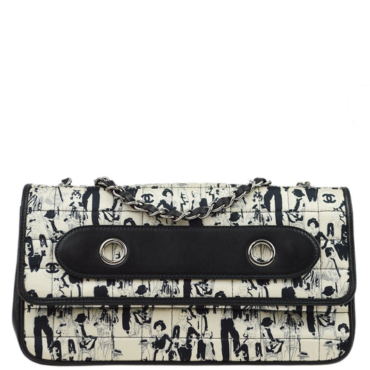 Chanel Black White Silk Lambskin Choco Bar Shoulder Bag