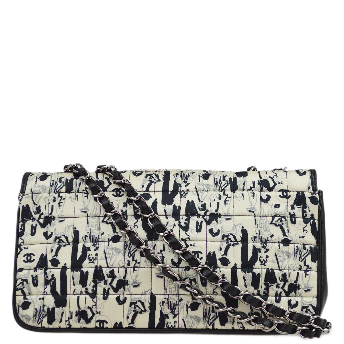 Chanel Black White Silk Lambskin Choco Bar Shoulder Bag