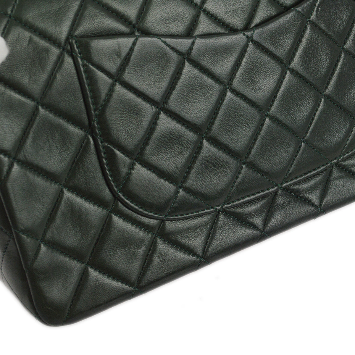 Chanel * 1989-1991 Green Lambskin Medium Classic Double Flap Shoulder Bag