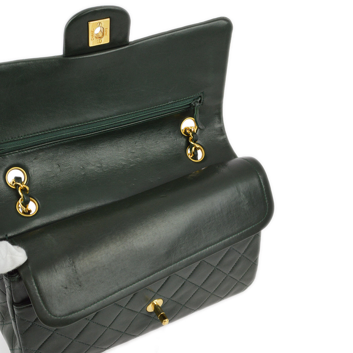 Chanel * 1989-1991 Green Lambskin Medium Classic Double Flap Shoulder Bag