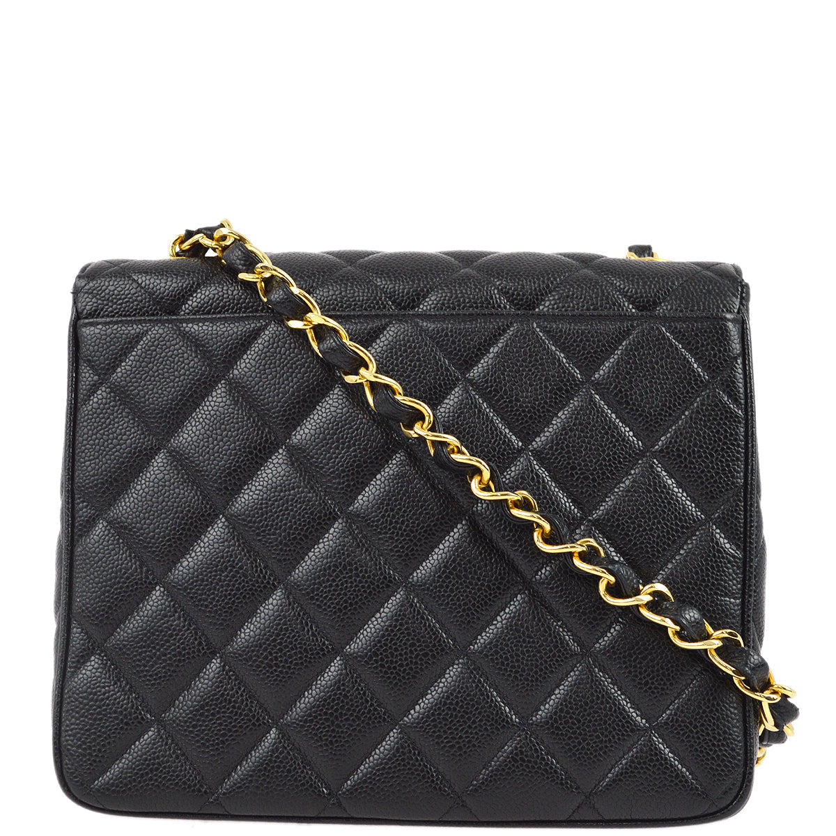 Chanel 1994-1996 Black Caviar Straight Flap Chain Shoulder Bag