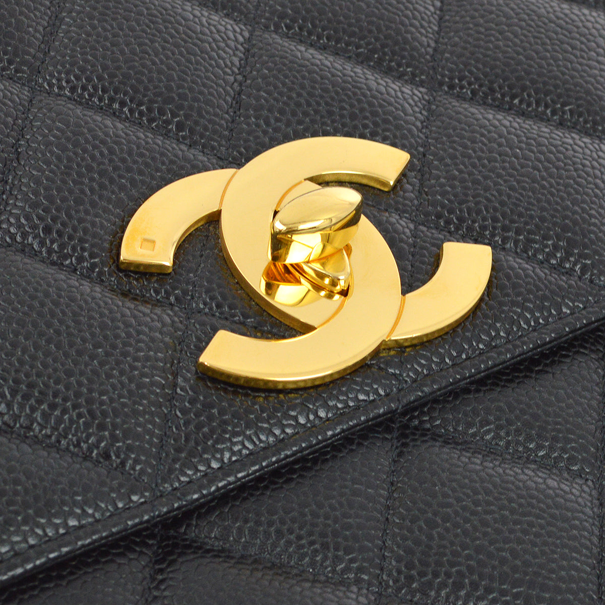 Chanel 1994-1996 Black Caviar Straight Flap Chain Shoulder Bag