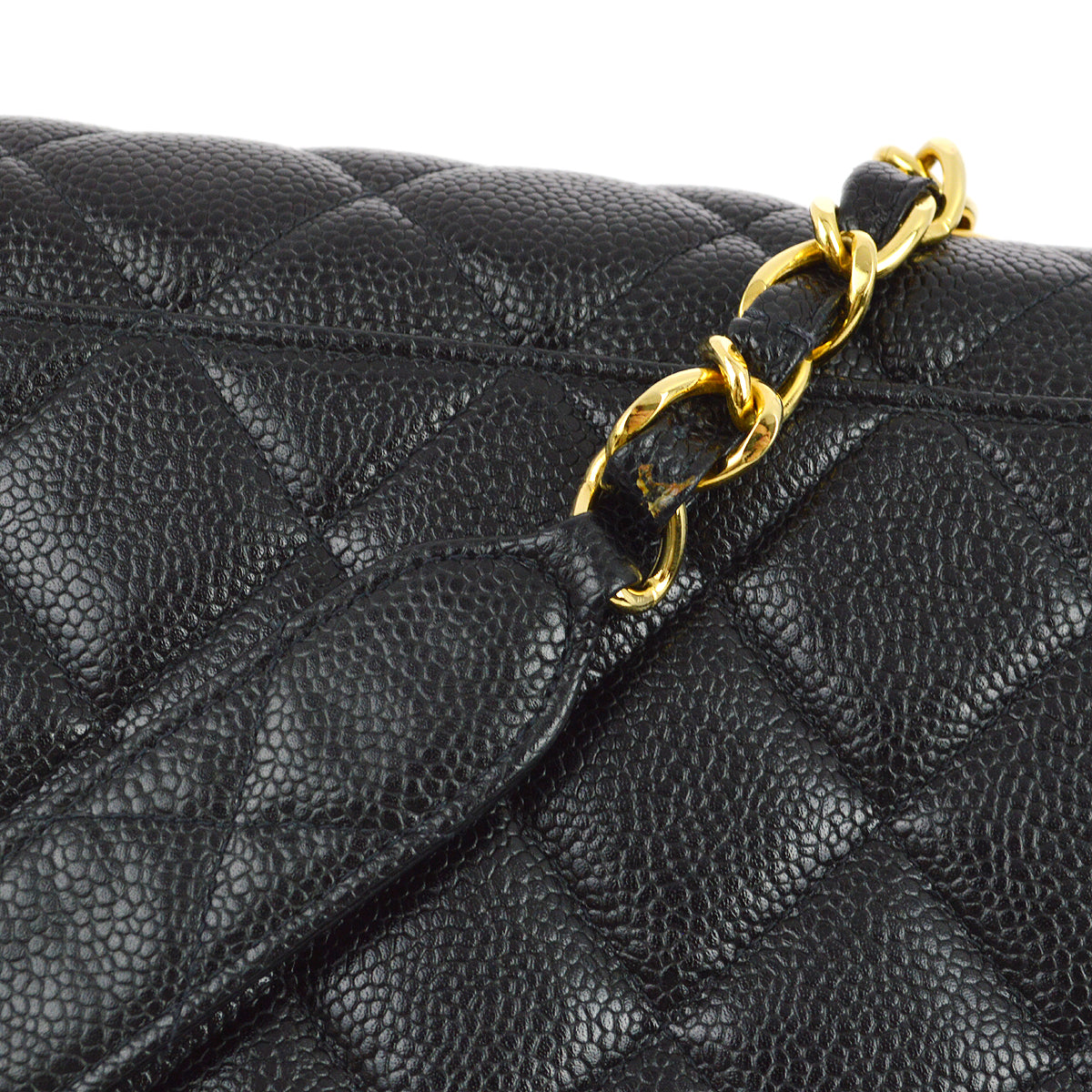 Chanel 1994-1996 Black Caviar Straight Flap Chain Shoulder Bag