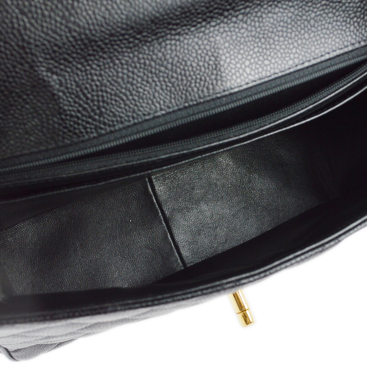 Chanel 1994-1996 Black Caviar Straight Flap Chain Shoulder Bag