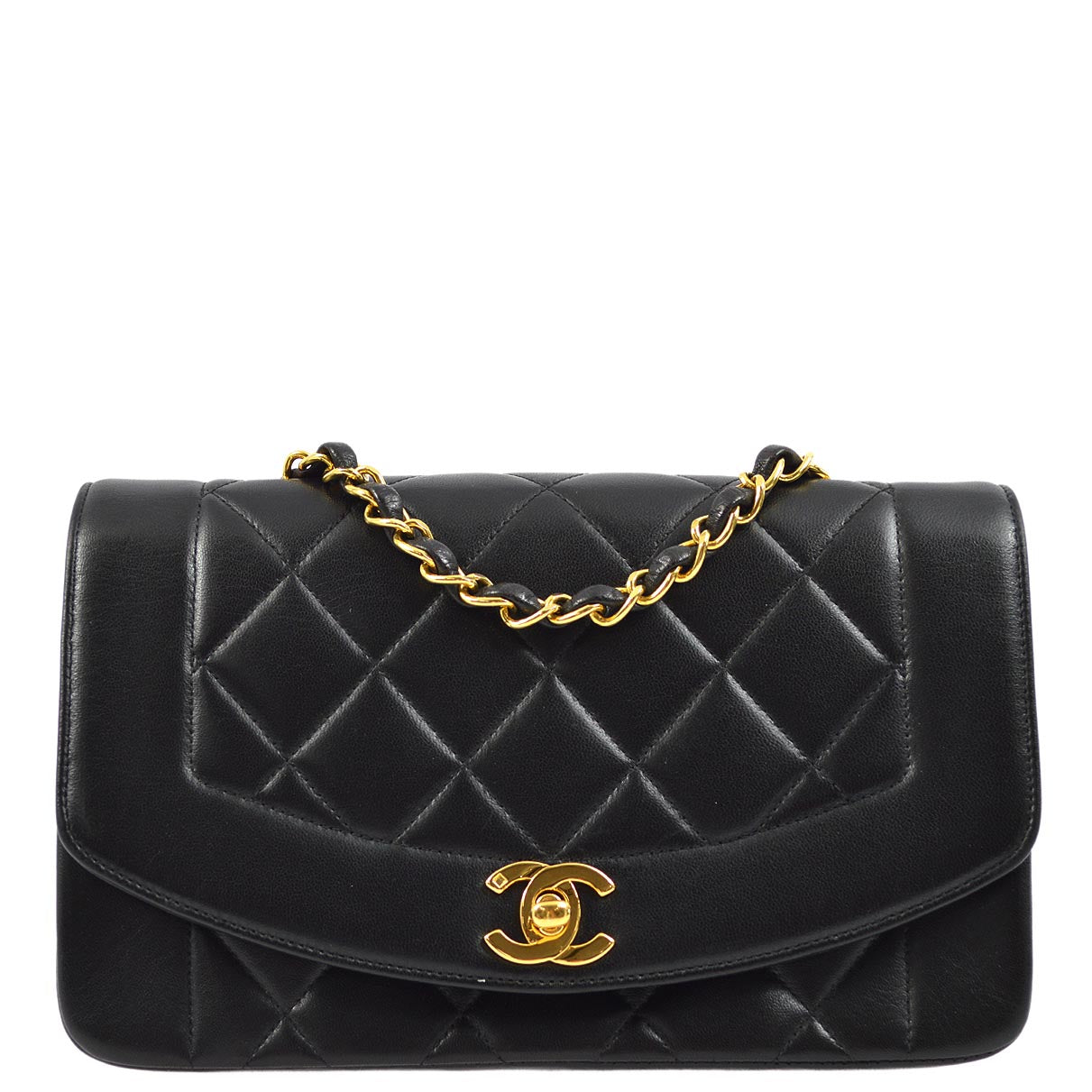 Chanel 1994-1996 Black Lambskin Small Diana Shoulder Bag