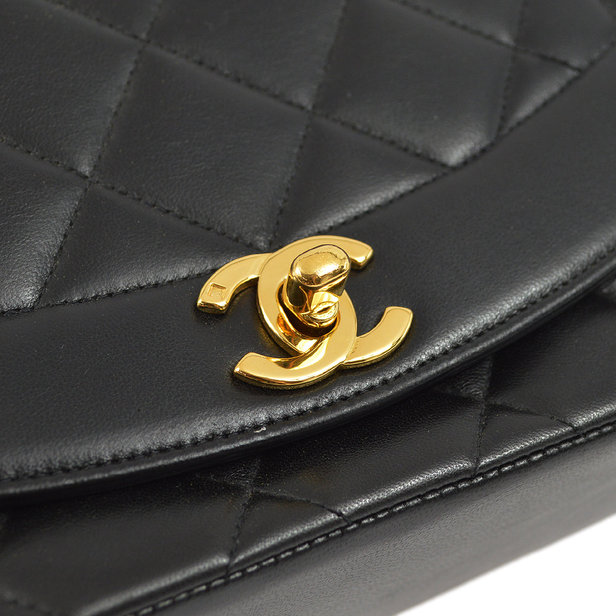 Chanel 1994-1996 Black Lambskin Small Diana Shoulder Bag