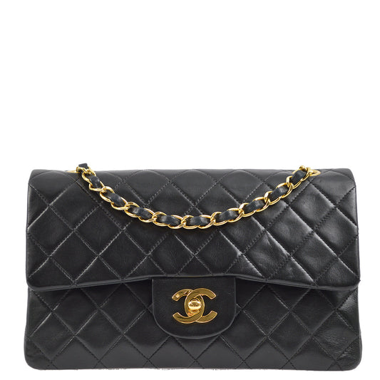 Chanel 1997-1999 Black Lambskin Small Classic Double Flap Shoulder Bag