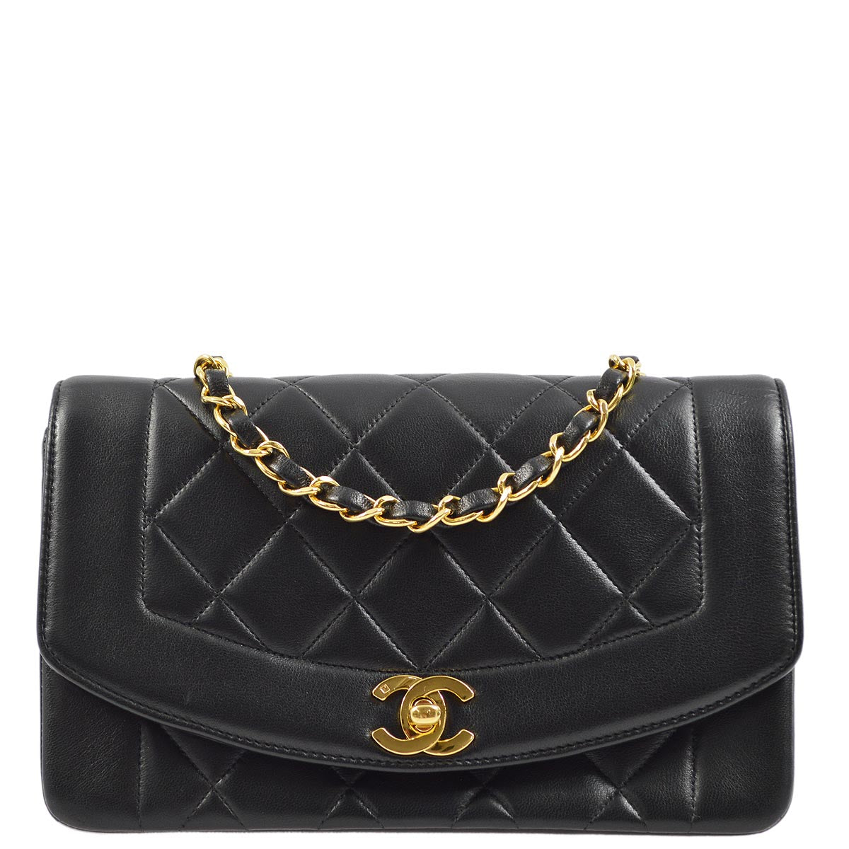 Chanel 1991-1994 Black Lambskin Small Diana Shoulder Bag