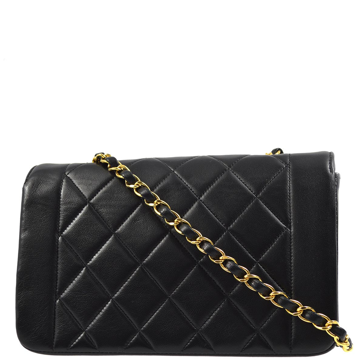 Chanel 1991-1994 Black Lambskin Small Diana Shoulder Bag