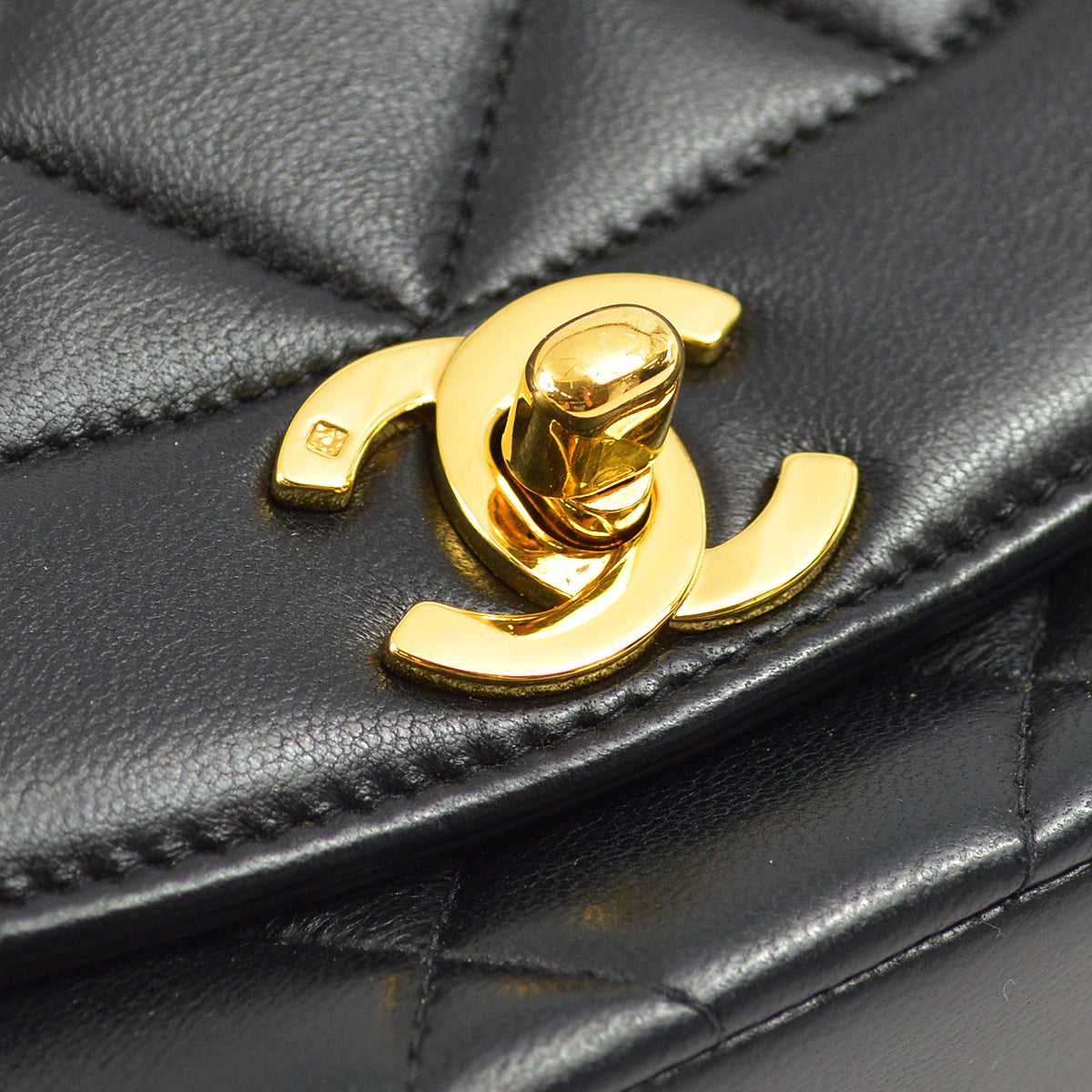 Chanel 1991-1994 Black Lambskin Small Diana Shoulder Bag