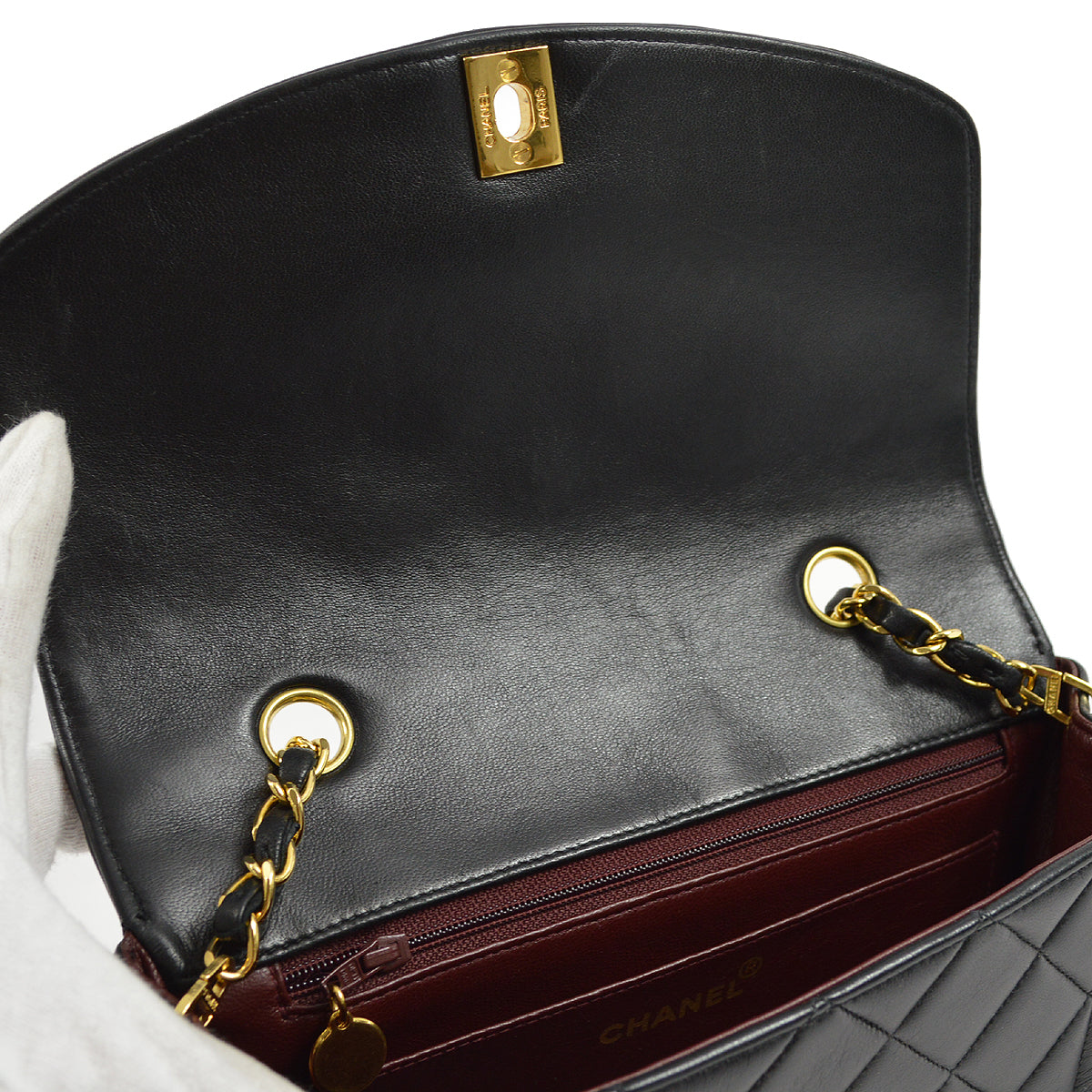 Chanel 1991-1994 Black Lambskin Small Diana Shoulder Bag