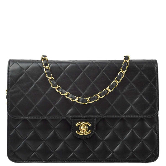 Chanel 2006-2008 Black Lambskin Turnlock Medium Half Flap Shoulder Bag