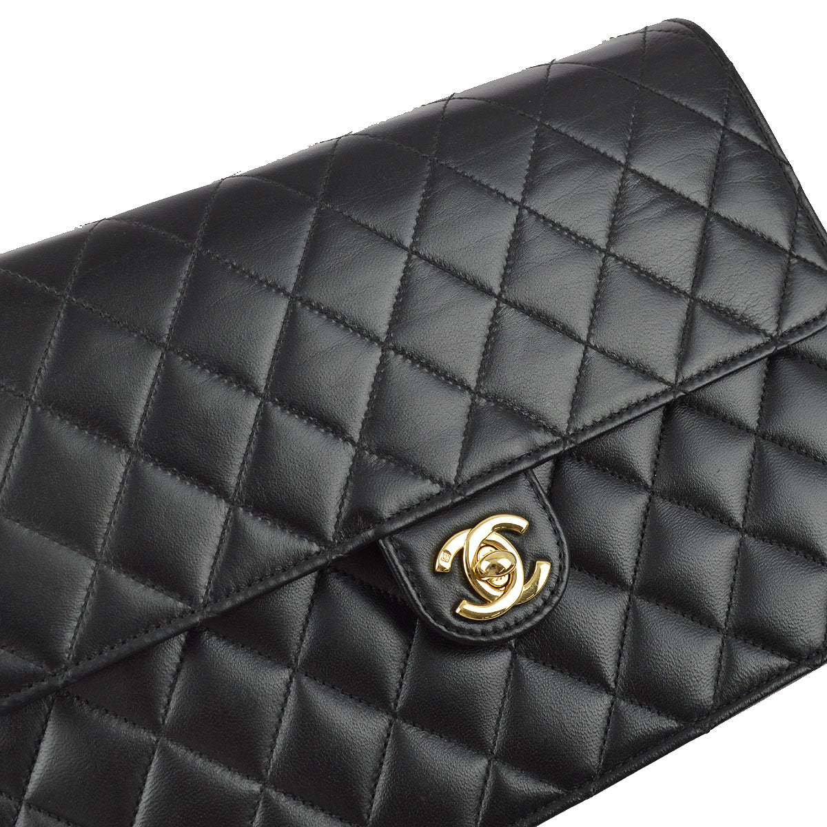 Chanel 2006-2008 Black Lambskin Turnlock Medium Half Flap Shoulder Bag