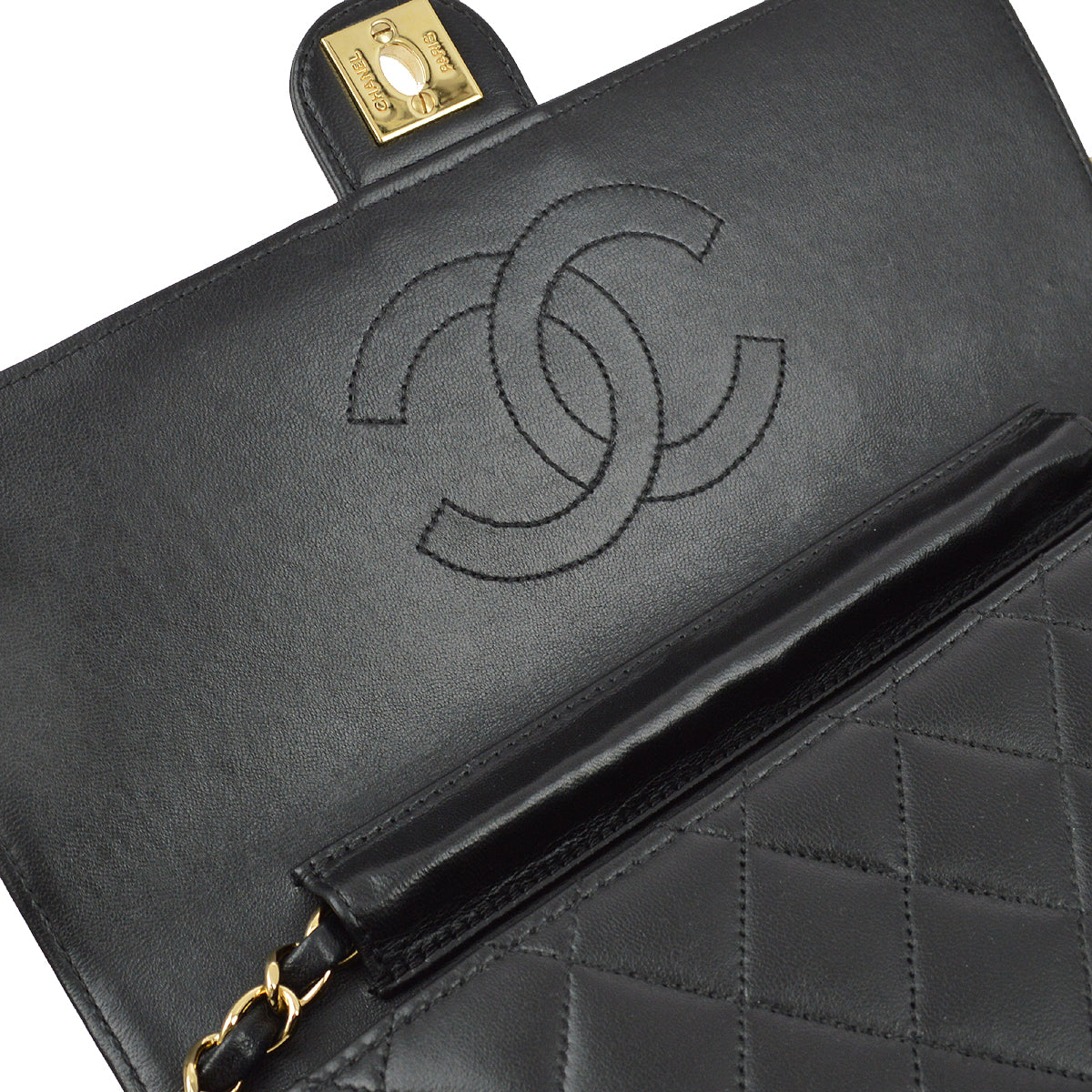 Chanel 2006-2008 Black Lambskin Turnlock Medium Half Flap Shoulder Bag