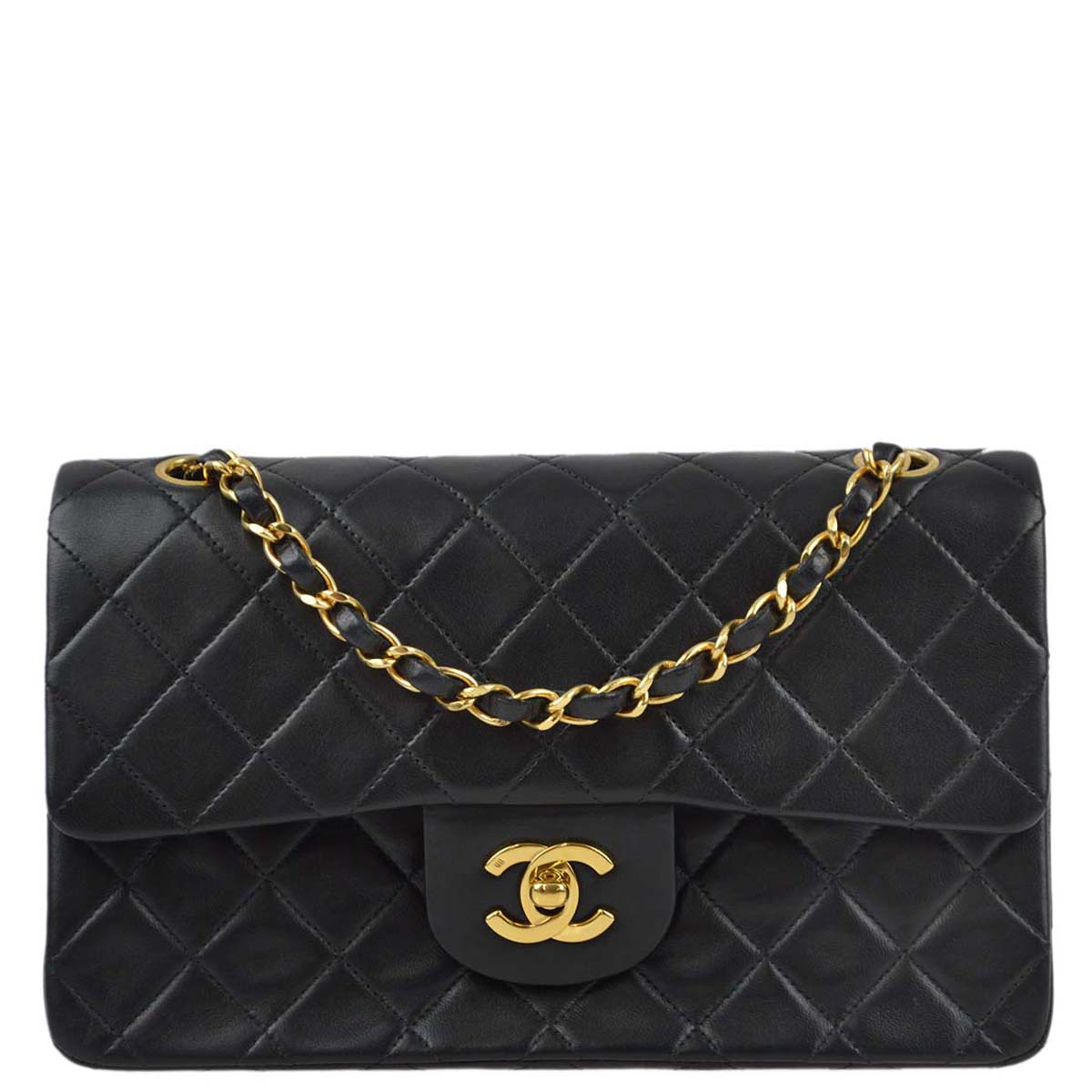 Chanel 1996-1997 Black Lambskin Small Classic Double Flap Shoulder Bag