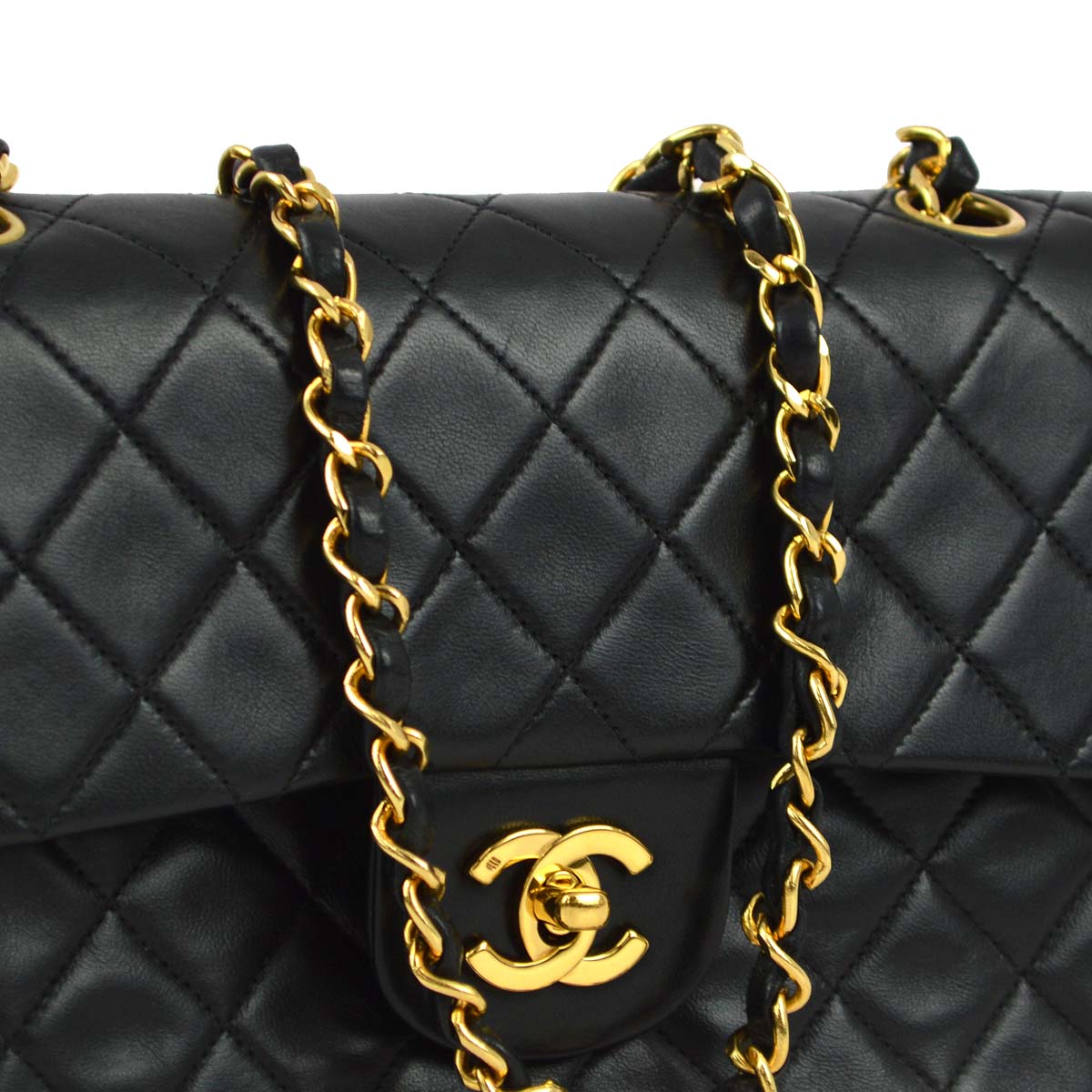 Chanel 1996-1997 Black Lambskin Small Classic Double Flap Shoulder Bag