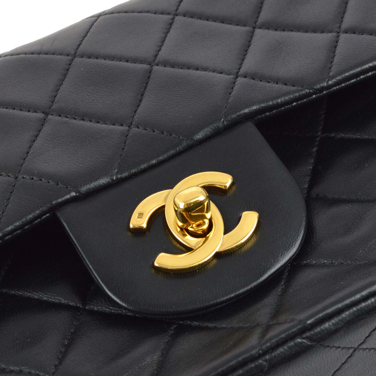 Chanel 1996-1997 Black Lambskin Small Classic Double Flap Shoulder Bag