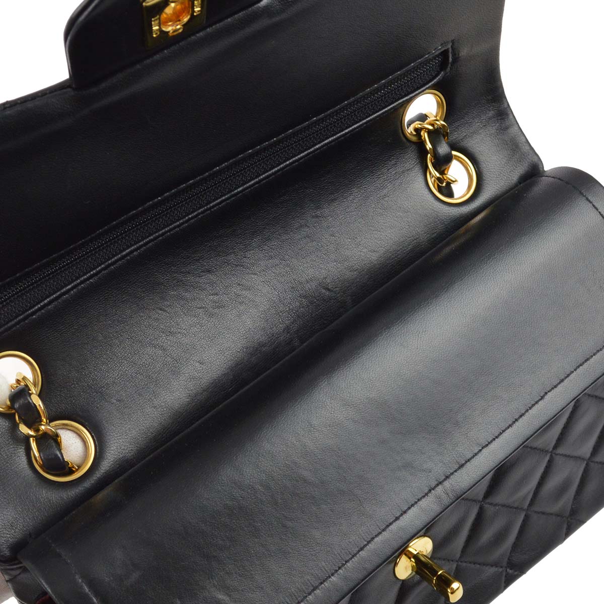 Chanel 1996-1997 Black Lambskin Small Classic Double Flap Shoulder Bag