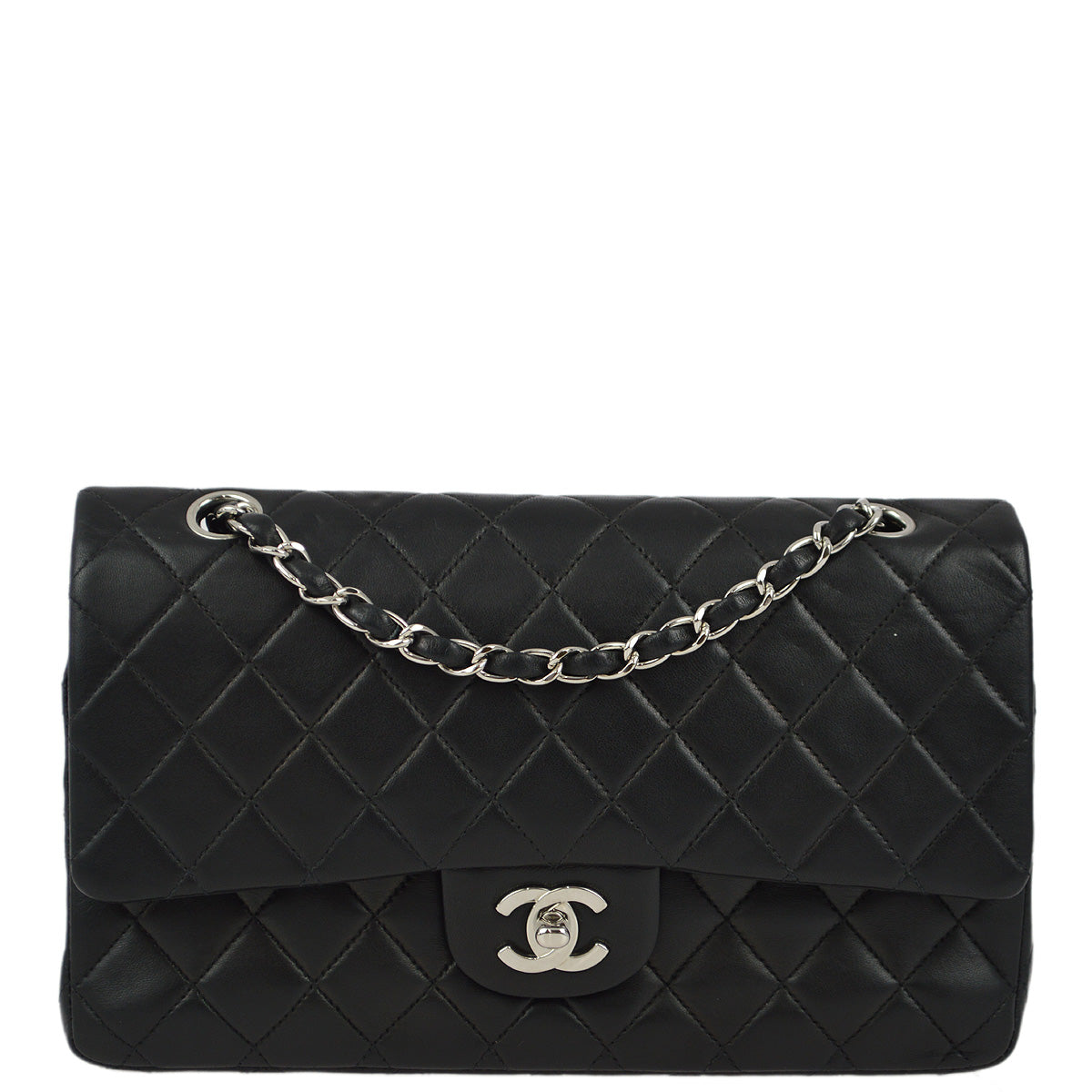 Chanel 2000-2001 Black Lambskin Medium Classic Double Flap Shoulder Bag